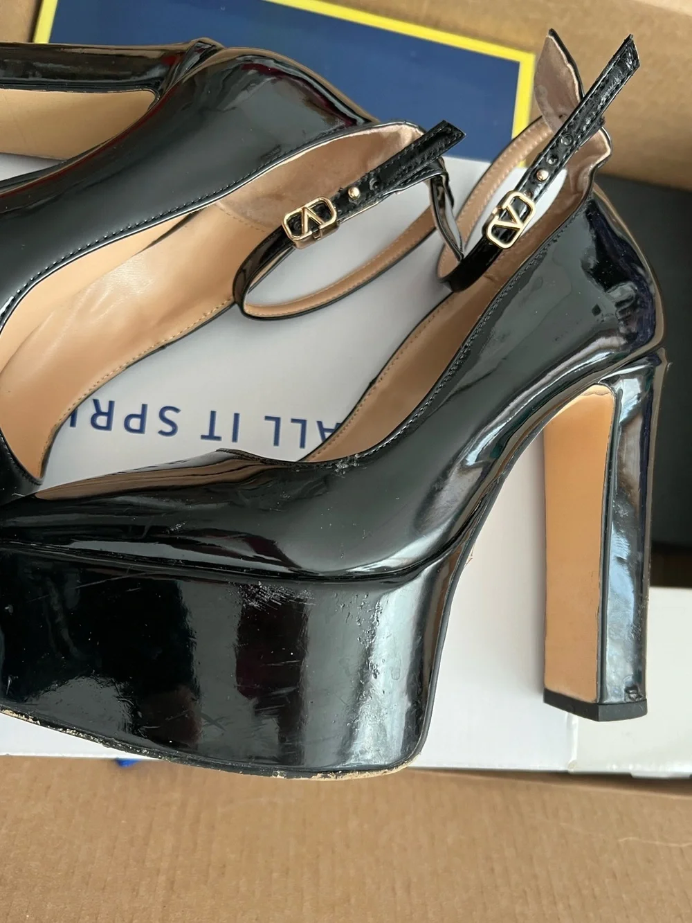Luxury shoes Black Patent Platform Ankle-Strap Pumps